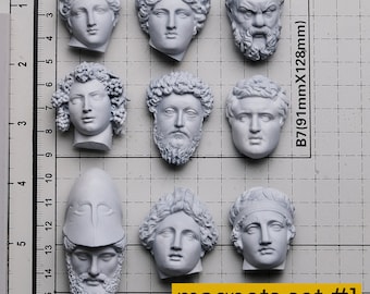 MAGNETS set #1: nine ancient heads - fridge magnets with ancient design for your home decor