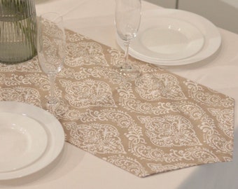 Table Runner Ornate Design Beige -  holiday table runner, spring table runner, boho table runner, wedding decor, wedding table runner