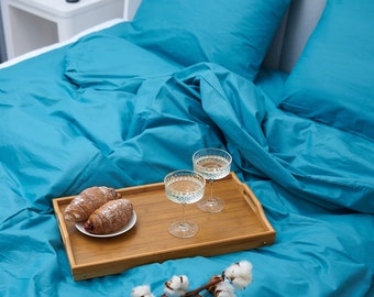 Azure Blue Cotton Duvet Cover: Soft Quilt with Pillowcases