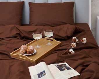Lenzuolo piano in cotone marrone scuro: 300TC, da singolo a king size