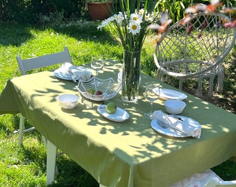 Khaki Green Oilcloth Tablecloth: Waterproof, Wipeable Cotton Blend
