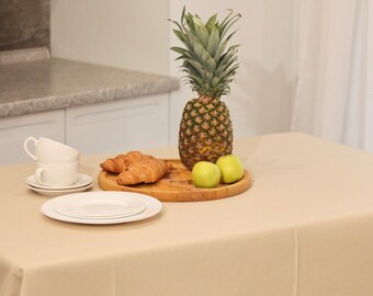 Beige Waterproof Cotton Tablecloth: Stain Resistant, Teflon Shield