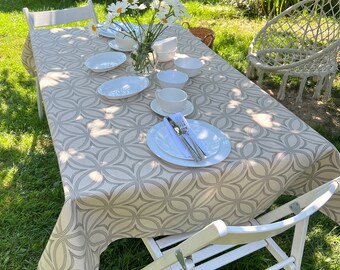 Geometrische Beige Tischdecke: Wasserdichte Baumwolle, Schmutzabweisend