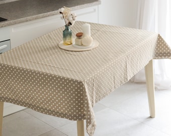 Polka Dot Beige Wipeable Tablecloth: Custom Waterproof Oilcloth
