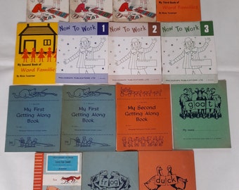 Libri vintage per l'apprendimento scolastico dei bambini, inglese/lettura/parole/ortografia, ecc. x 15