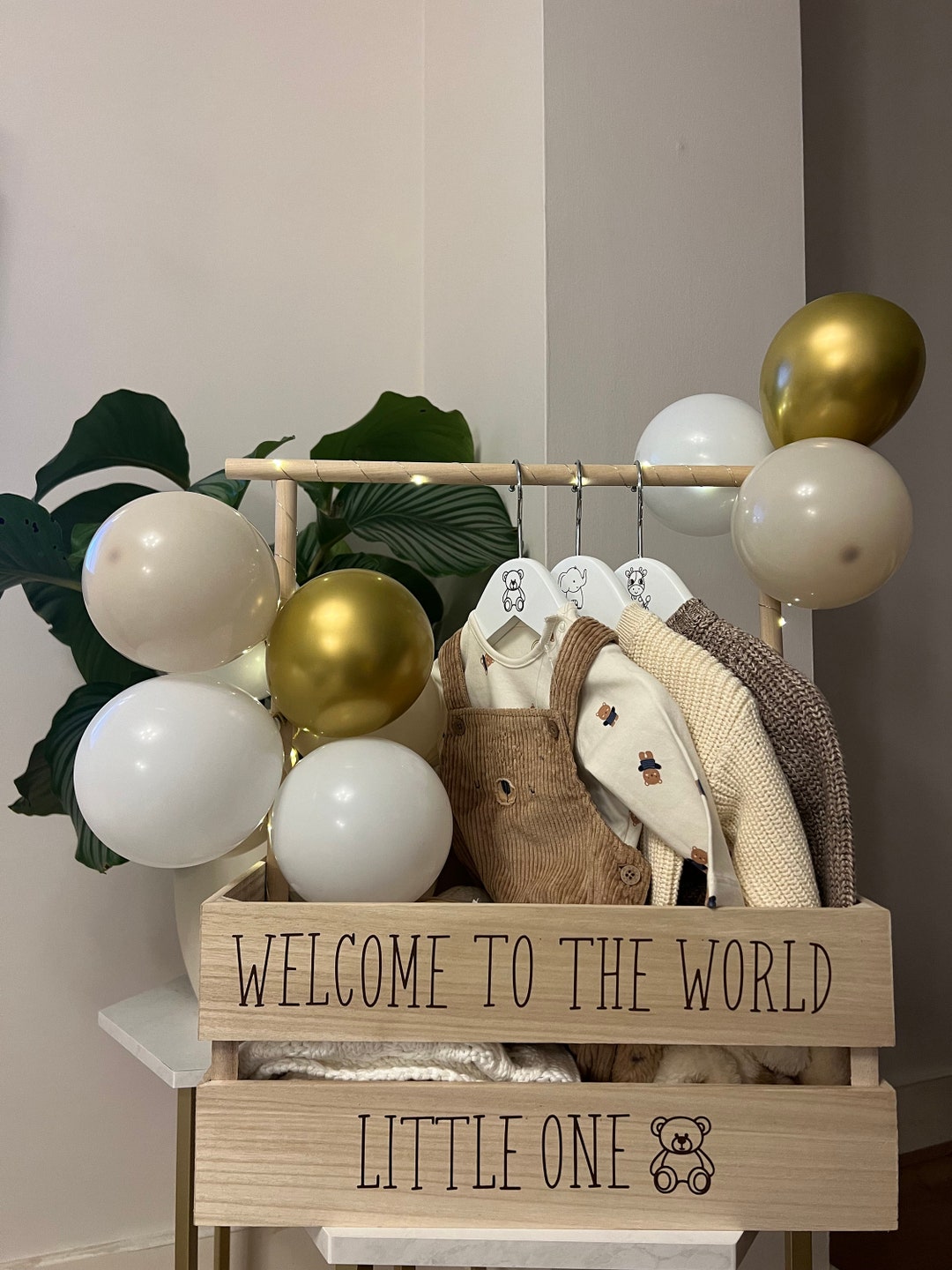 Personalised Baby Shower Hamper, Hamper With Clothing Rail, Baby Shower