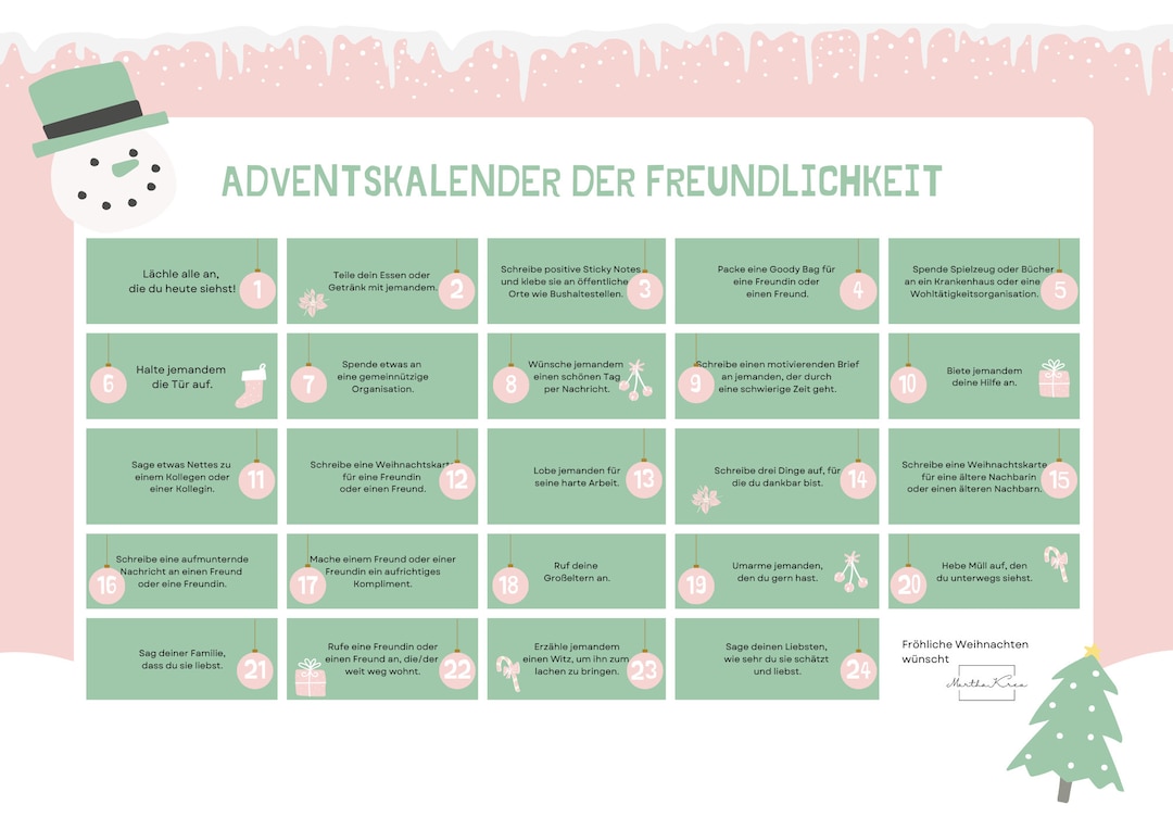 Advent Calendar of Kindness for Girlfriend Boyfriend or Etsy