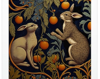 Tapestry Wall Art Print | Vintage Rabbit Painting | Poster Art | Animal Nature Decor