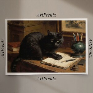 Vintage Black Cat Painting | Rustic Home Decor | Digital Art PRINTABLE |