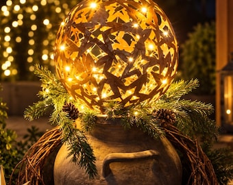 Rusty metal sphere, 40 cm, with stars – garden lighting – metal sphere for garden, patio, balcony – garden decoration