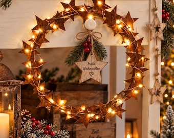 Rusty metal star wreath 40 cm | Metal wreath with stars | Christmas decoration | Rusty decoration for door, wall & table