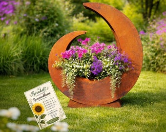 Edelrost Pflanzgefäß Garten Skulptur Rostdeko Gartendeko Metall Geschenkset Garten Dekoration modern inkl Sonnenblumen Samen