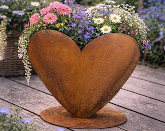 Metall Pflanzenherz Herz Pflanzentopf Gartendeko Herz Rost 40x40cm Garten edel zeitlos rost-Finish bepflanzen Balkondeko Edelrost