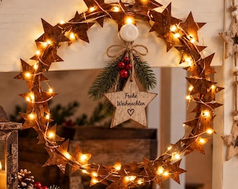 Rusty metal star wreath 50 cm | Metal wreath with stars | Christmas decoration | Rusty decoration for door, wall & table