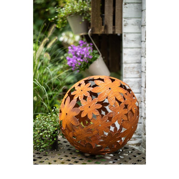 Tuinballenset 30 cm + 40 cm bloemenbal bloem metaal roest tuindecoratie patina decoratie tuindecoratie bal ijzer roestige decoratie