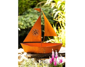 Rusty metal ship planter, garden decoration 46 cm high / 40 cm long, rusty garden decoration, pond angler planter, maritime garden decoration