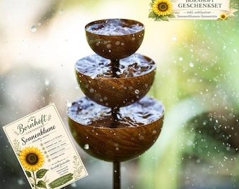 Insektentränke Edelrost Gartenstecker Regenfänger Metall Gartendeko Geschenkset für Gartenliebhaber inkl exklusiver Sonnenblumen Samentüte