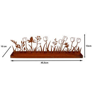 Gartendekoration Tulpen Wiese Osterdeko Frühling Rost Gartendeko Edelrost rostige Dekoration Terrasse Balkon Deko Dekoaufsteller Tablett Bild 10