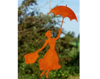 Cintre de jardin femme avec parapluie Mary Poppin métal rouille décoration de jardin patine à suspendre décoration rouillée 36 cm décoration de jardin décoration de jardin rouille