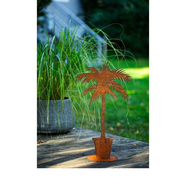 Palme aus Edelrost Naturrost rostige Deko für den Garten Terrasse oder Eingangsbereich 55cm hoch