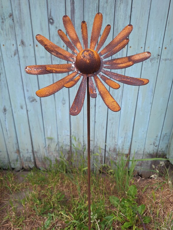 Gartenstecker Metall Blume Rost Gartendeko rostige Dekoration Edelrost Beetstecker Topfstecker rostige Blume XXL