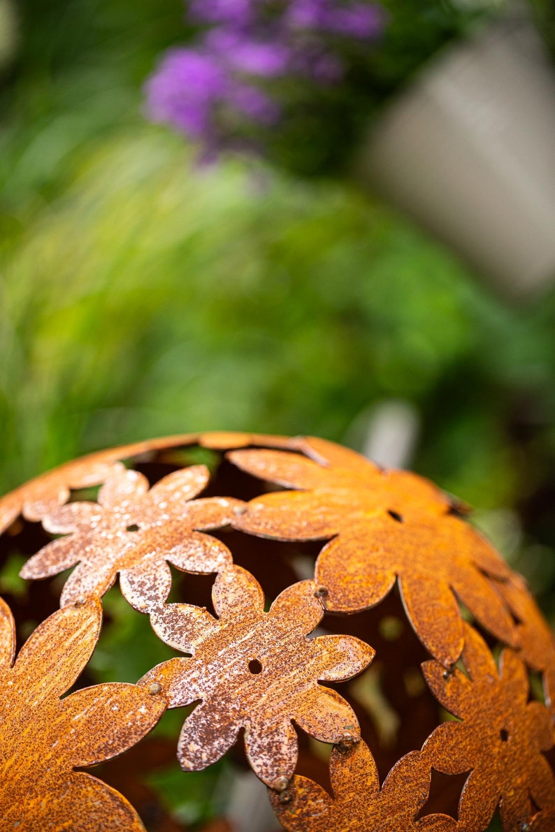 Boule de jardin fleur boule fleur métal rouille décoration de jardin patine 30 cm décoration jardin image 4