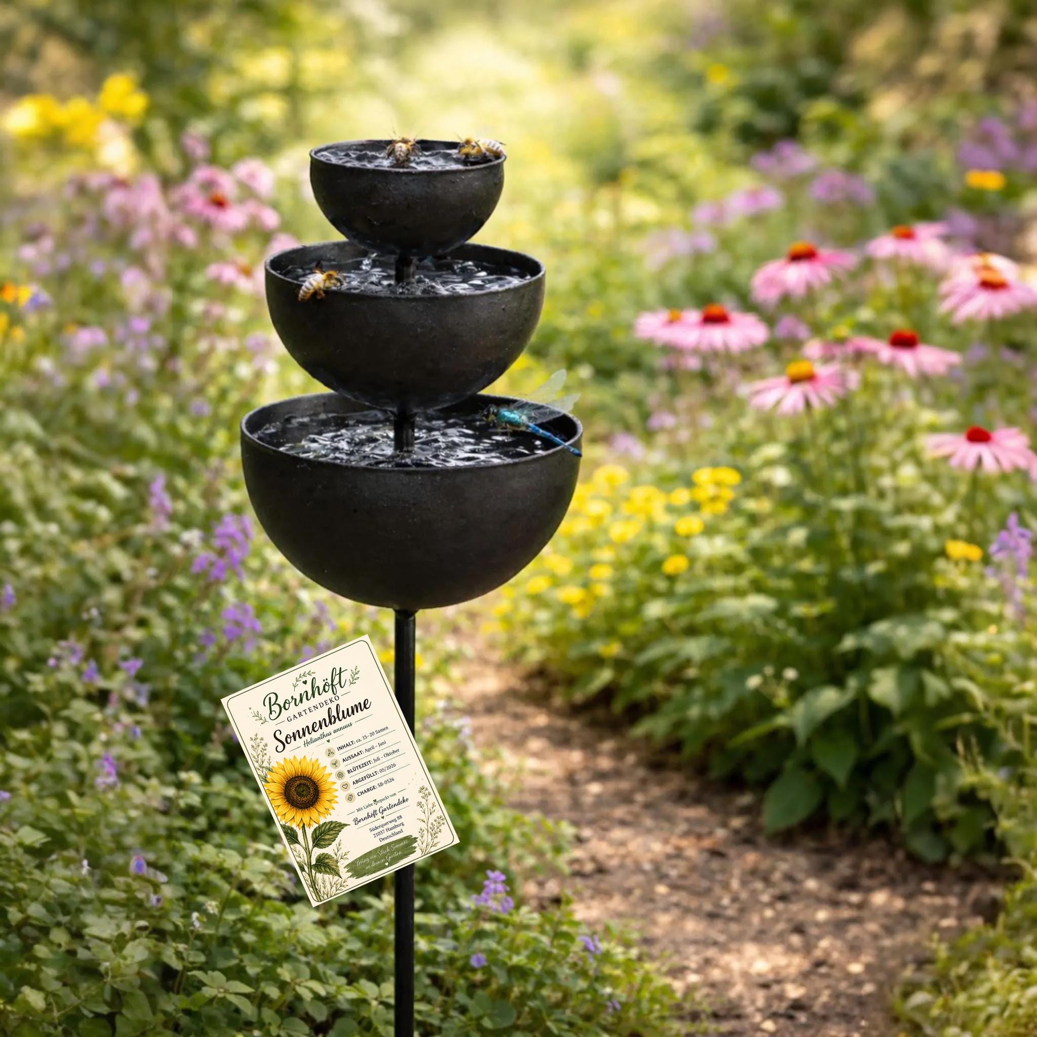 Rain Catcher/insect Waterer/garden Stake 75 Cm | Metal Garden Decoration | Bee and Bird Bath | Gift Set With Bornhöft Seeds