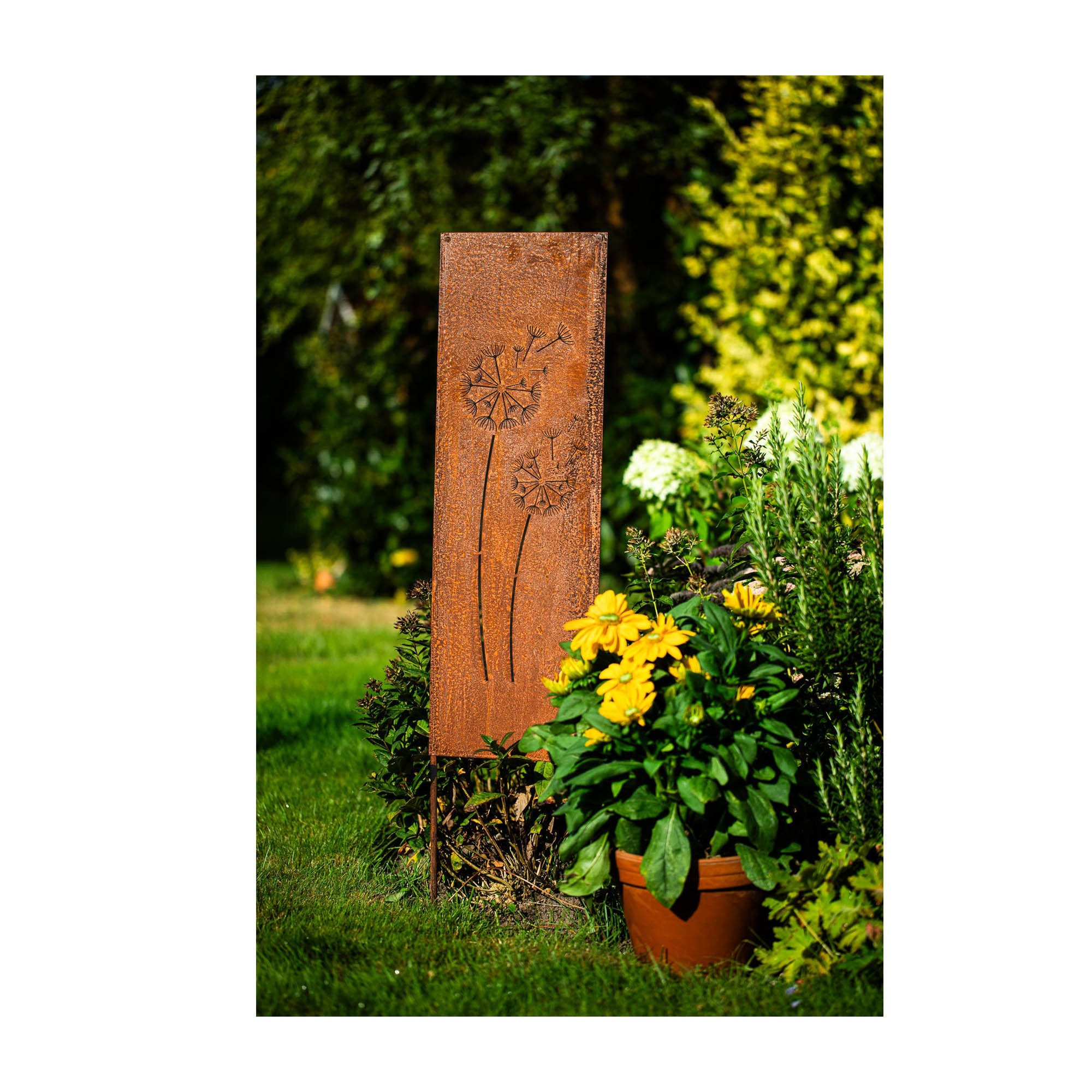 Bornhöft Piquet Jardin Pissenlit Métal Rouillé - Décoration Extérieure 116 Cm