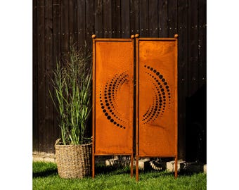 2er Set Schild Spruchtafel Gartenschild Sichtschutz Edelrost Rost zum Einstecken rostige Gartendeko Lebenskreis Tafel Eisen XXL