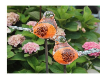 Tuin Plug Set van 2 Glazen Bird Bedding Plug Plug Plug Metal Rust Tuin decoratie roestvrij roest glas decoratie oranje zwart