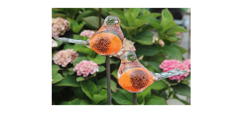 Garden Plug Set of 2 Glass Bird Bedding Plug Pot Plug Metal Rust Garden Decoration Stainless Rust Glass Decoration Orange Black image 1