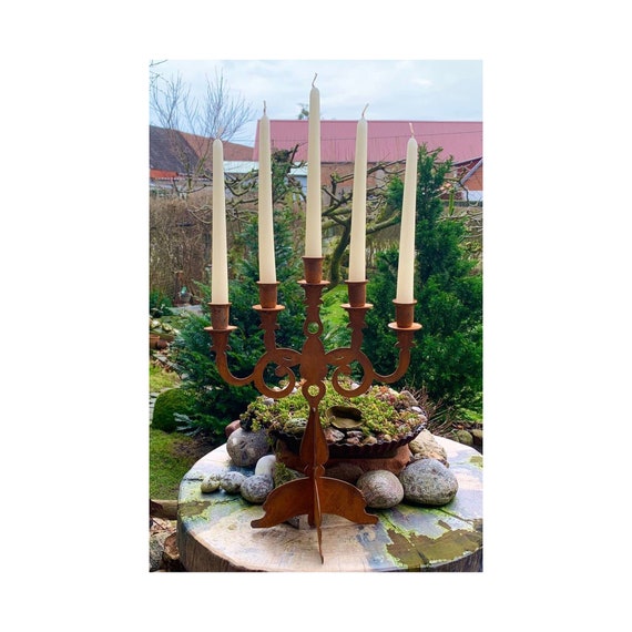Edelrost Kerzenständer 5-flammig – Rustikaler Kerzenhalter aus Metall – Gartendeko für Terrasse & Zuhause – Rostdeko