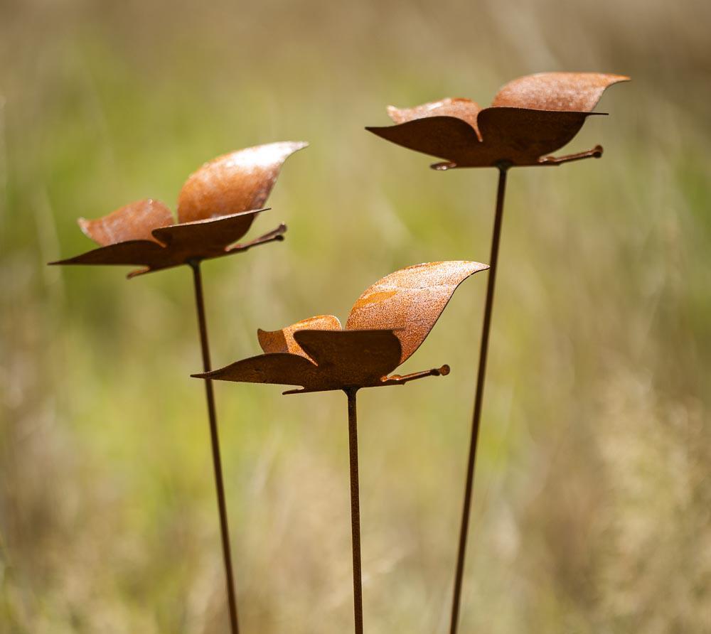 Lot De 2 Piquets De Jardin Décoratifs En Métal Rouillé Forme Coquelicot - 75 Cm