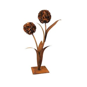 Paardenbloem van patina | Decoratieve metalen bloem voor in de tuin | Hoogte 120 cm | 2 bloemen (groot 2 bloemen) tuindecoratie