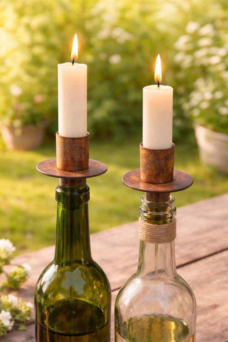2er Set Kerzenhalter Bottle Flasche Weinflasche Edelrost Kerzenständer Kerzenhalter Kerzenleuchter rostige Dekoration Tischdeko Geschenkset