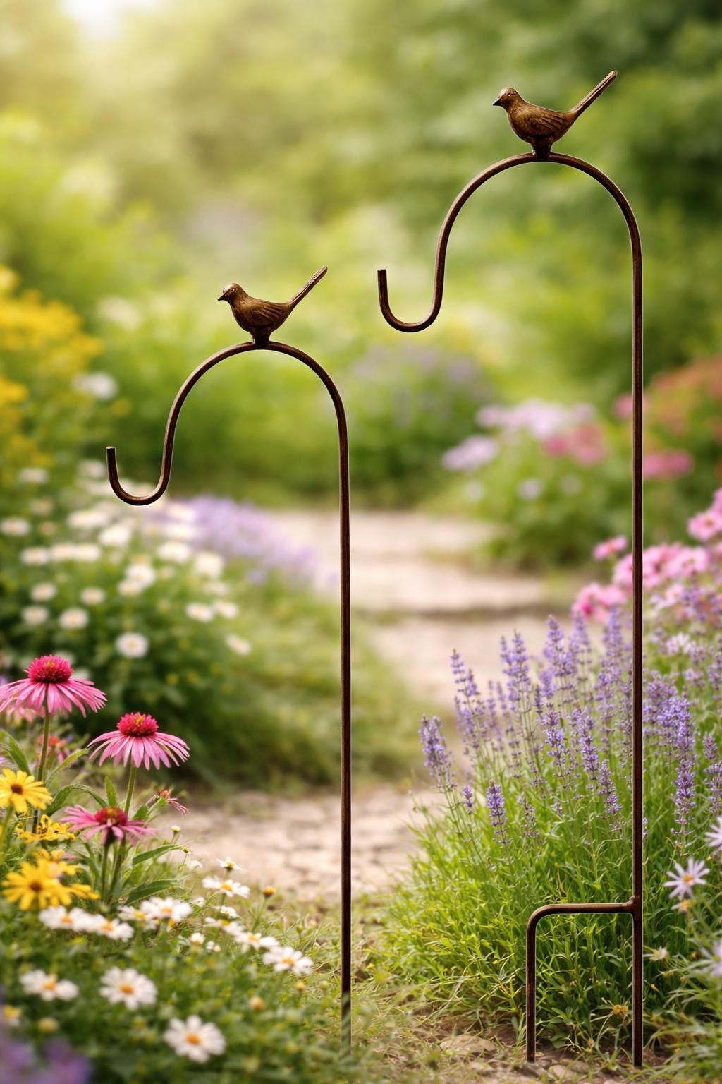 Fiore In Metallo Arrugginito Bornhöft Per Giardino - Decorazione Rustica Alta 66 Cm - Paletto Da Esterno