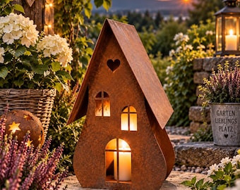 Rusty Metal House Lantern | Metal House Lantern | Rusty Garden Decoration | Lantern for Garden, Patio & Balcony