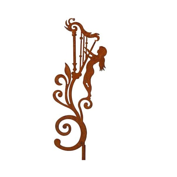 Gartenstecker Engel mit Harfe Metall Rost Gartendeko Edelrost rostiger Beetstecker  Beetstecker Mädchen 155cm