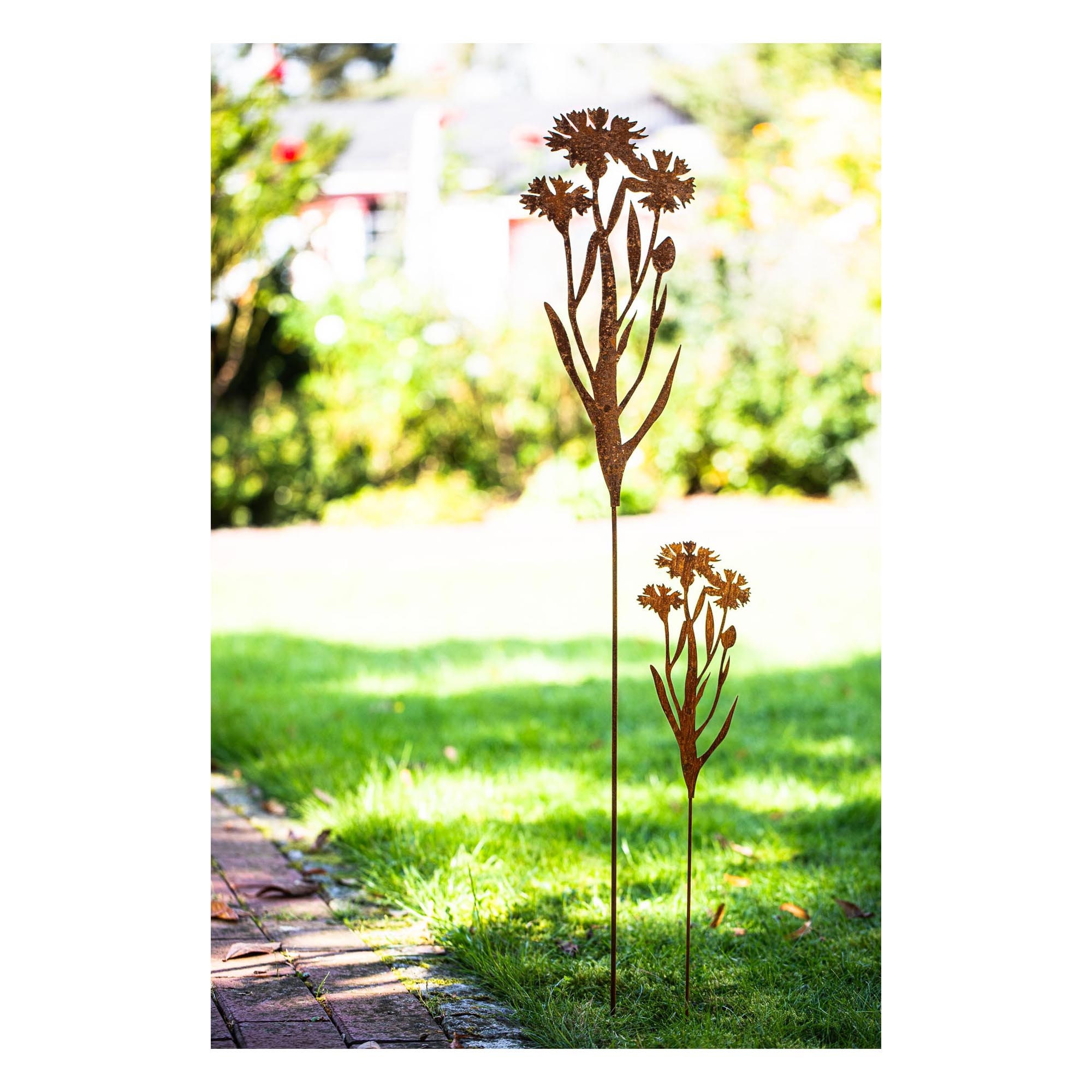 Bornhöft Gartenstecker Blume – 2er Set, Metall Rost-Optik, Für Beet & Topf