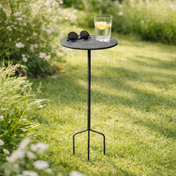 Gartenstecker Tisch Stecktisch Dekotisch Metall Rost Gartendeko Grau Pulverbeschichtet Rankstab Couchbar
