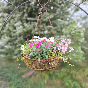 Metalen bloemenmand, plantenmand, hangmand, hangmand, hangmand, plantenmand, tuinbal 40 cm diameter met schaal, tuindecoratie