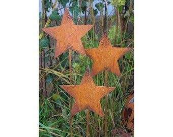 Garden stake set of 3 stars metal rust garden decoration rusty bed stakes very solid iron Christmas decoration