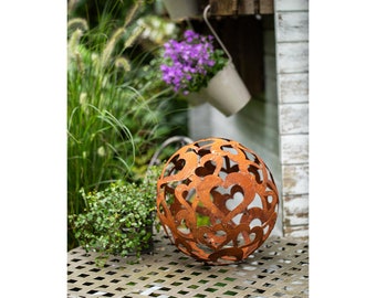 Boule de jardin coeur boule coeur métal rouille décoration de jardin patine 30 cm décoration jardin fer décoration