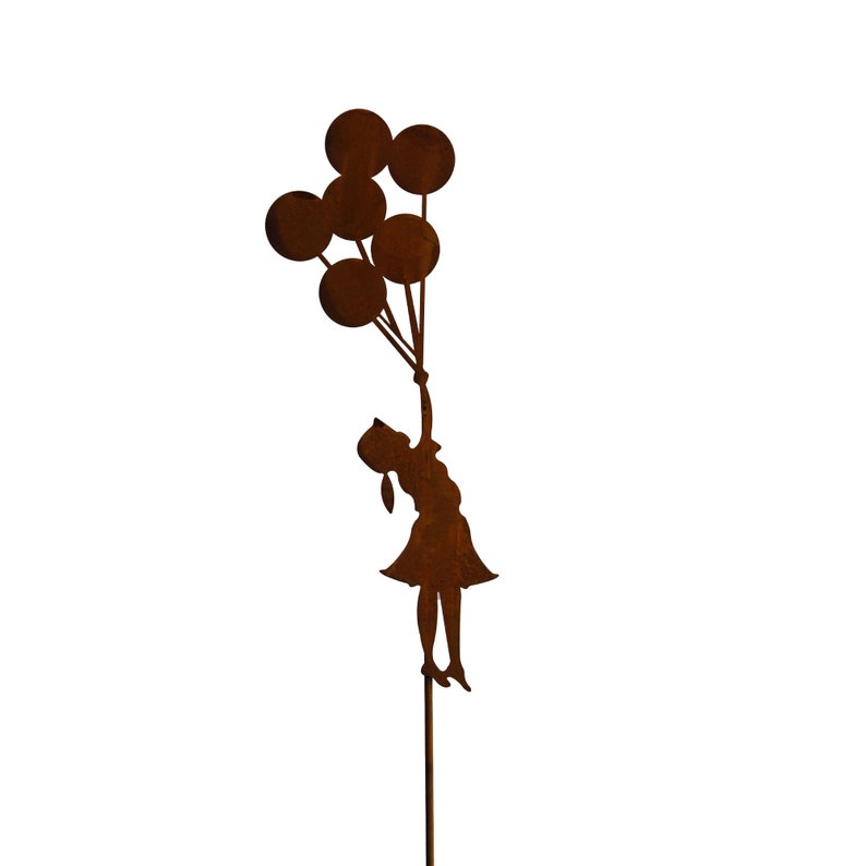 Gartenstecker Mädchen mit Luftballons Beetstecker Topfstecker Metall Rost Gartendeko Edelrost 110cm rostige Dekoration Bild 2