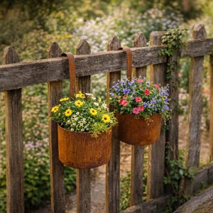 2er Set Gartendeko Rost Blumentopf hängend - Deko Hängetopf aus Metall zum Bepflanzen oder Dekorieren rostige Gartendekoration
