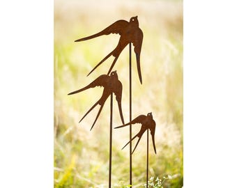 3er Set Gartenstecker Metall Schwalben Rost Gartendeko rostige Dekoration Edelrost Beetstecker Topfstecker rostige Vögel Rauchschwalben
