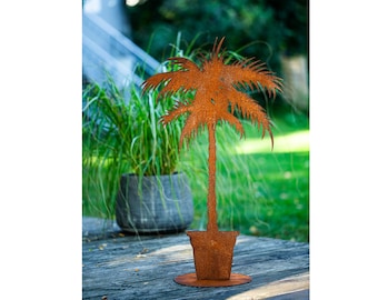 Palmier en patine naturelle décoration rouille pour la terrasse du jardin ou l'entrée 75 cm de haut