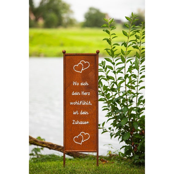Schild Spruchtafel Gartenschild Edelrost Rost zum Einstecken rostige Gartendeko Wo sich Dein Herz wohlfühlt ist dein Zuhause