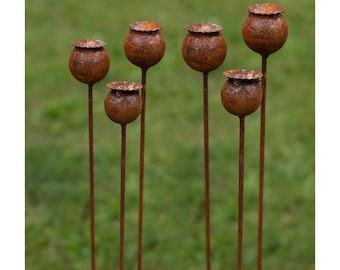 Set of 6 poppy rust rust decoration rusty garden decoration blossoms flowers garden stake rust garden decoration garden rust decoration