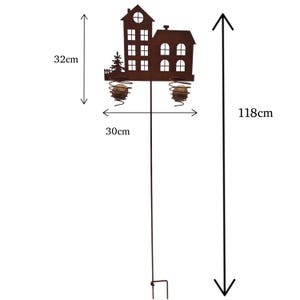 K&ouml;nnte beinhalten: Dekorativer Metall-Gartenstecker mit einer Haussilhouette, einem Baum und zwei federgelagerten Haltern. Das Hausdesign ist 32 cm hoch und 30 cm breit. Die Gesamth&ouml;he des Steckers betr&auml;gt 118 cm.